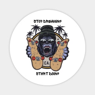 Black Beige Illustrated Skateboard Monkey with Motivational Quote Magnet